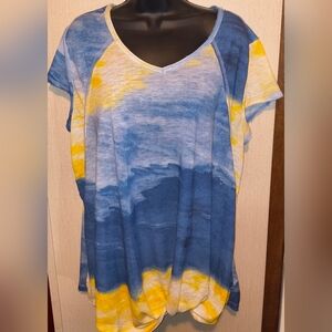 Live Well Blue and Yellow Tie-Dye Women's Top